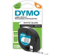 Dymo S0721660 LetraTag Plastic Tape, Self-Adhesive, 12 mm x 4 m Roll, Black Pri