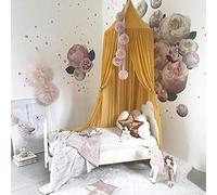 Dyna-Living Bed Canopy for Children, Cotton Mosquito Net Round Dome Nursery Net Hanging Curtain Kids Princess Indoor Outdoor Play Reading Tents Protection Bedroom Bed Decoration (Yellow)