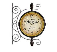 Dyna-Living Double-Sided Wall Clock 8 inch Vintage Clock Wall Mounted, 360-degree Rotation Antique Wall Clocks, Grand Central Station Clock Wrought Iron Hanging Wall Clocks
