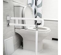 Dyna-Living Foldable Toilet Grab Bar 70CM, Drop Down Wall Mounted Safety Rail with Floor Support, Heavy Duty Non Slip Bathroom Handrail, Assist Aid for Elderly Pregnant Women Disabled