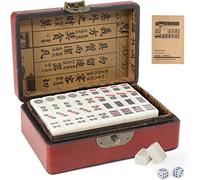 Dyna-Living Mini Chinese Mahjong Set, Solid Structure Easy To Read Game, 144PCS Mahjong Tiles, 2PCS Dice & Leather Carrying Case Box, Complete Majong Set for Gathering Table Game