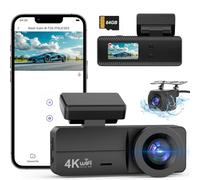DYNACAM Dash Cam Front and Rear 4K+1080P, Dash Cam Inserted 64GB SD Card, Built-in WiFi Dash Camera for Cars, Super Night Vision Dashcam, 24H Parking Mode, G-Sensor, Loop Recording Car Camera