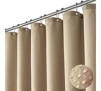 Dynamene Beige Fabric Shower Curtain - Waffle Textured Heavy Duty Cloth Shower Curtains for Bathroom, 256GSM Hotel Spa Luxury Weighted Bath Curtain Set with 12 Plastic Hooks,72x72, Beige/Khaki