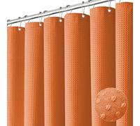 Dynamene Burnt Orange Fabric Shower Curtain - Waffle Weave Textured Heavy Duty Cloth Shower Curtains for Bathroom, 256GSM Hotel Luxury Weighted Bath Curtain Set with 12 Hooks,72x72, Burnt Orange
