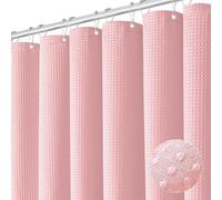 Dynamene Extra Long Shower Curtain - 84 Inch Long Waffle Weave Heavy Duty Fabric Bathroom Shower Curtain, Neutral Weighted Hotel Thick Bath Curtain Set with 12 Plastic Hooks,72x84, Pink