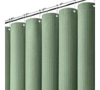 Dynamene Extra Long Shower Curtain,96 Inches Long Waffle Weave Heavy Duty Thick Fabric Bathroom Shower Curtain, Heavy Duty Weighted Hotel Bath Curtain Set with 12 Plastic Hooks,72x96,Sage Green