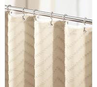 Dynamene Extra Long Shower Curtain and Liner Set - 96 inch Tall Boho Shower Curtain and Waterproof Clear Liner, Tufted Chevron Striped Tassel Shower Curtains for Bathroom, 12 Hooks, 72x96, Beige
