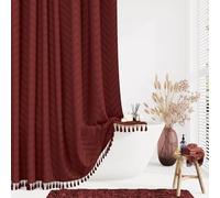 Dynamene Extra Long Shower Curtains, 96 Inches Long Boho Tufted Chevron Striped Fabric Shower Curtains for Bathroom, Tall Minimalist Waterproof Cloth Shower Curtain Set with 12 Hook, Burgundy, 72x96