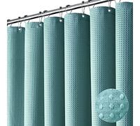 Dynamene Extra Wide Shower Curtain-108 Inch Wide Waffle Weave Weighted Thick Cloth Bathroom Shower Curtain, Neutral Heavy Duty Hotel Bath Curtain Set with 18 Plastic Hooks,108x72, Teal/Turquoise