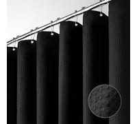 Dynamene Extra Wide Shower Curtain-108 Inch Wide Waffle Weave Weighted Thick Cloth Bathroom Shower Curtain, Neutral Heavy Duty Hotel Bath Curtain Set with 18 Plastic Hooks,108x72,Black