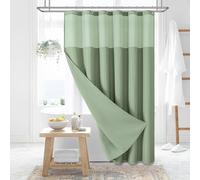 Dynamene Fabric Shower Curtain with Snap in Liner, Sage Green Waffle Hotel Shower Curtains for Bathroom, Washable Waterproof Cloth Shower Curtain Liner Set with Plastic Hook, Mesh Top Window, 72x72