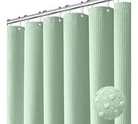 Dynamene Mint Green Fabric Shower Curtain - Waffle Weave Textured Heavy Duty Cloth Shower Curtains for Bathroom, 256GSM Hotel Luxury Weighted Bath Curtain Set with 12 Hooks,72x72, Mint Green