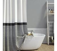 Dynamene Modern Farmhouse Fabric Shower Curtain Boho Black and White Striped Cotton Cloth Bathroom Shower Curtain with Tassels, Hotel Luxury Decorative Shower Curtain Set with 12 Metal Hook - 72x72