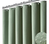 Dynamene Sage Green Shower Curtain - Waffle Textured Heavy Duty Thick Fabric Shower Curtains for Bathroom, 256GSM Luxury Weighted Polyester Cloth Bath Curtain Set with 12 Plastic Hooks(72Wx72H,Green)