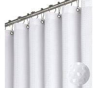 Dynamene White Fabric Shower Curtain， Waffle Weave Heavy Duty Hotel Luxury Cloth Shower Curtains for Bathroom, 72 Inch 256GSM Weighted Bath Curtain Set with 12 Plastic Hooks,72x72