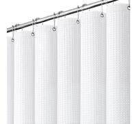 Dynamene White Fabric Shower Curtain, Waffle Weave Heavy Duty Thick Fabric Shower Curtains for Bathroom, 256GSM Weighted Hotel Luxury Cloth Shower Curtain Set with 12 Plastic Hooks, 72Wx72H, White