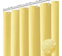 Dynamene Yellow Fabric Shower Curtain - Waffle Weave Textured Heavy Duty Cloth Shower Curtains for Bathroom, 256GSM Hotel Luxury Weighted Bath Curtain Set with 12 Hooks,72x72, Yellow