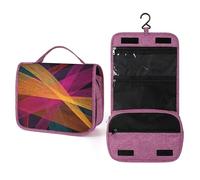 Dynamic Abstract Intersecting Lines Pink Yellow Travel Toiletry Bag for Women,Hanging Makeup Organizer with Hook for Shampoo