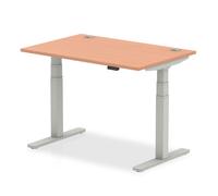 Air Dynamic 1200 x 800mm Height Adjustable Desk Beech Top Cable Ports Silver Leg
