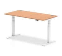 Air 1600 x 800mm Height Adjustable Desk Oak Top Cable Ports White Leg