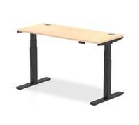 Air 1400x600mm Height Adjustable Desk Maple Top Cable Ports Black Leg