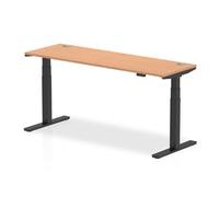 Air 1800 x 600mm Height Adjustable Desk Oak Top Cable Ports Black Leg