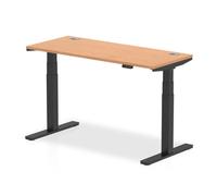 Air 1400 x 600mm Height Adjustable Desk Oak Top Cable Ports Black Leg