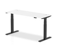 Air 1600x600mm Height Adjustable Desk White Top Cable Ports Black Leg