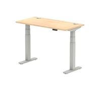 Air 1200x600mm Height Adjustable Desk Maple Top Cable Ports Silver Leg