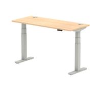 Air 1400x600mm Height Adjustable Desk Maple Top Cable Ports Silver Leg