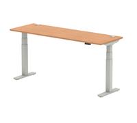 Air 1800 x 600mm Height Adjustable Desk Oak Top Cable Ports Silver Leg