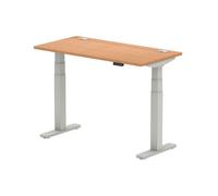 Air 1200 x 600mm Height Adjustable Desk Oak Top Cable Ports Silver Leg