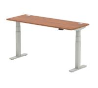 Air Dynamic 1600 x 600mm Height Adjustable Desk Walnut Top Cable Ports Silver Le