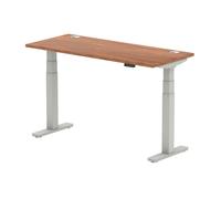Air 1400x600mm Height Adjustable Desk Walnut Cable Ports Silver Leg