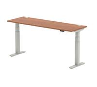Air 1800x600mm Height Adjustable Desk Walnut Cable Ports Silver Leg