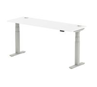 Air 1800x600mm Height Adjustable Desk White Top Cable Ports Silver Leg
