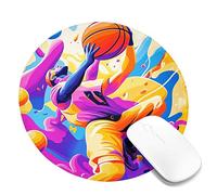 Dynamic Basketball Colorful Square Gaming Mouse Pad, Vibrant Violet Orange Fusion Contemporary Design, Rubber Non-Slip Washable Mousepad for Home and Office PC, Laptop Round 8x8 Inch