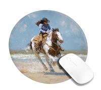 Dynamic Coastal Horse Riding Mouse Pad, Vibrant Sky and Beach Design, Stitched Edge Mousepad, Rubber Non-Slip Washable Gaming Mouse Pad for Home and Office Computer, Laptop Round 8x8 Inch