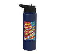 Dynamic Comic Book Explosive Action Words Design Stainless Steel Insulated Water Bottle