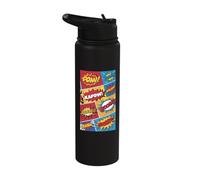 Dynamic Comic Book Explosive Action Words Design Stainless Steel Insulated Water Bottle