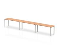Evolve Plus 1600mm Single Row 3 Person Office Bench Desk Oak Top Silver Frame