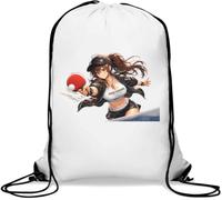 Dynamic Female Athlete Playing Table Tennis Gym Sack Casual Drawstring Bag White