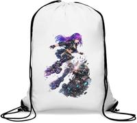 Dynamic Female Fighter on Skates Gym Sack Casual Drawstring Bag White