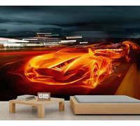 Dynamic Flame-Breathing Supercar Wall Mural - Edgy Speed Theme Art Wallpaper for Bedroom Accent Wall 250x195cm (Not Self-Adhesive)