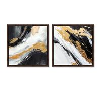Dynamic Golden Flow Duo Framed Canvas Print Gold Boho Wall Art Set by Art Remedy, Walnut Frame, 16 x 16