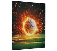Dynamic Golf Ball Canvas Wall Art, Fiery Orange and Vibrant Green Abstract Design, Sports Themed Home Decor for Living Room, Bedroom, Office, Unframed 16x20 Inch