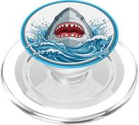 Dynamic Great White Shark Ocean Wave Art PopSockets PopGrip for MagSafe