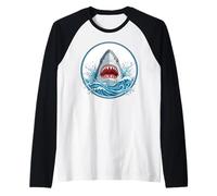 Dynamic Great White Shark Ocean Wave Art Raglan Baseball Tee
