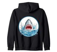 Dynamic Great White Shark Ocean Wave Art Zip Hoodie