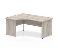 Impulse Bench 1800mm Left Crescent Office Desk Grey Oak Top Panel End Leg